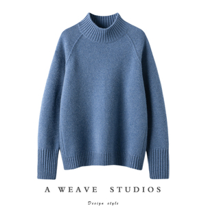 简约放松的美~100%纯山羊绒衫女半高领宽松羊绒打底衫针织毛衣