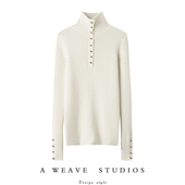 好穿美得心醉 女纯羊绒毛衣针织打底衫 金扣高领弹力修身 羊绒衫