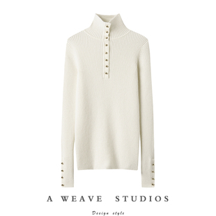 好穿美得心醉！金扣高领弹力修身羊绒衫女纯羊绒毛衣针织打底衫