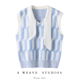 金贝绒奶系穿搭早秋飘带V领羊绒背心女纯羊绒衫 毛衣坎肩马甲厚