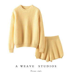 秋冬套装 女纯羊绒毛衣短裤 加厚圆领100%纯山羊绒衫 太太太喜欢了