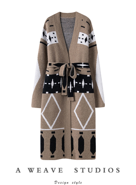 “隆冬礼物”100%山羊绒950g+提花宽松针织大衣羊绒外套