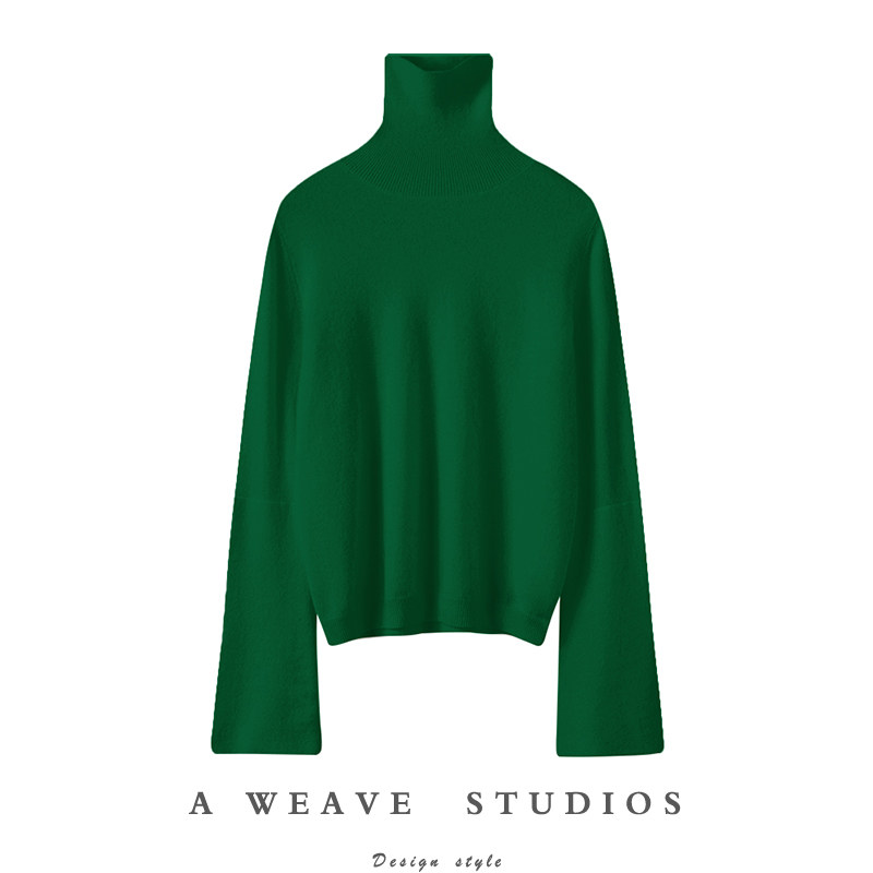 气质不败时髦~宝石绿双层大廓袖高领羊绒衫女纯羊绒毛衣套头2024,女装/女士精品,羊绒衫,淘宝优惠券,粉丝福利购,淘宝优惠卷