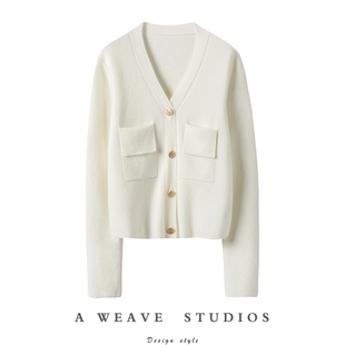 纯羊绒毛衣针织外套 女V领短款 太喜欢这个调调 加厚密织羊绒开衫