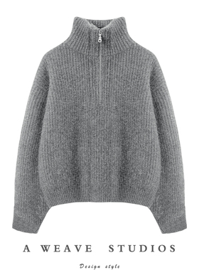 JBR心动至上~小拉绒山羊绒加厚竖高领春季拉链毛衣高级感