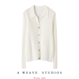 执着于版型！立体坑条羊绒开衫女修身Polo领纯羊绒毛衣开衫