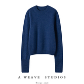 那一件 气质牛仔蓝 纯羊绒毛衣女圆领山羊绒衫 Chao嗲 加厚新款