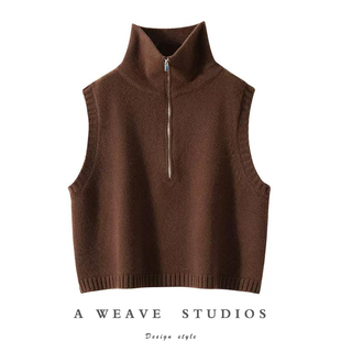 针织马甲女外搭2024春新款 太飒了 100纯山羊绒立领拉链开衫