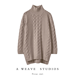 精致太好穿了~半高领羊绒衫女100纯山羊绒加厚宽松中长款毛衣女冬