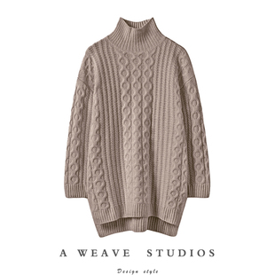 毛衣女冬 女100纯山羊绒加厚宽松中长款 精致太好穿了 半高领羊绒衫