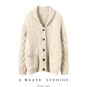 重磅 暴走气质！男女同穿~加厚羊绒开衫女粗棒针纯羊绒毛衣外套冬