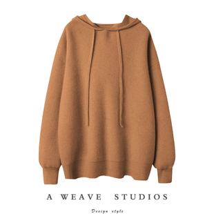 超值到姥姥家~加厚四平针连帽羊绒衫女卫衣纯羊绒毛衣女宽松秋冬