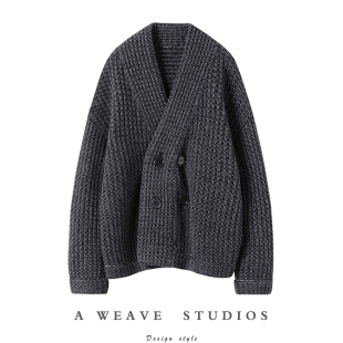 宝藏气质通勤款 女华夫格编织羊绒针织毛衣 V领双排扣羊绒开衫