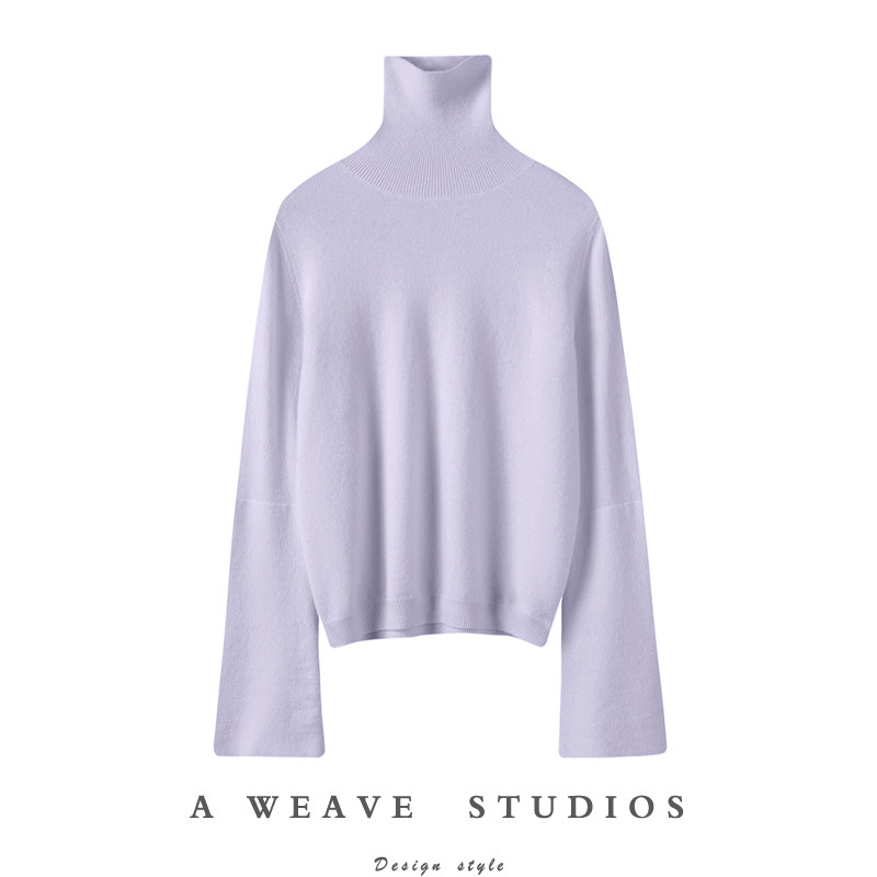 姐们冲啊~灰紫色双层大廓袖高领羊绒衫女纯羊绒毛衣套头2024新春,女装/女士精品,羊绒衫,淘宝优惠券,粉丝福利购,淘宝优惠卷