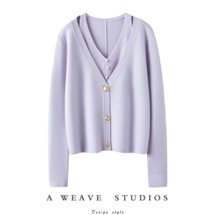 气质灿若繁星～双层v领山羊绒开衫 外套秋冬 女纯羊绒毛衣针织开衫