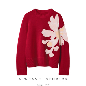 金鳞新春系列~时尚新年微醺红100%纯山羊绒套头针织毛衣女2024春