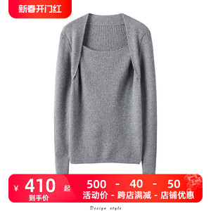 气质好吸睛~显瘦方领坑条羊绒衫女圆领纯羊绒毛衣针织打底衫秋冬