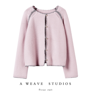 美到让你自信~100纯山羊绒手工拼接贝壳绣长袖针织羊绒开衫女秋冬