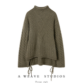 时髦枯绿色羊绒衫 重磅系列 绞花羊绒 女加厚纯羊绒毛衣慵懒风