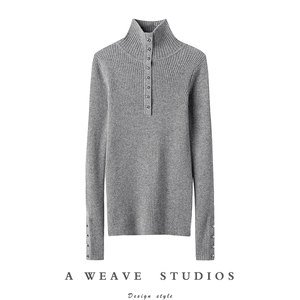 好穿美得心醉！金扣高领弹力修身羊绒衫女纯羊绒毛衣针织打底衫冬