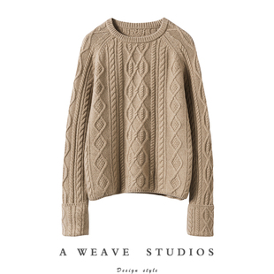 女绞花翻边袖 羊绒衫 设计羊绒毛衣 自留三色CHAO级爱 加厚闭眼入