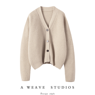 芜法取代 女粗棒针外套羊绒毛衣宽松 重磅加厚羊绒开衫