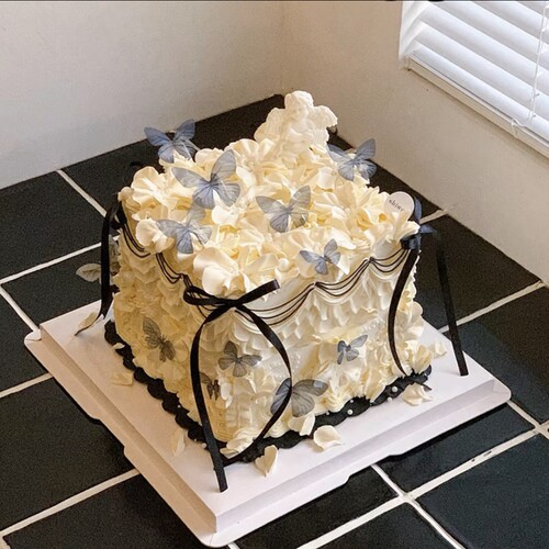 芭蕾风渐变黑色蝴蝶蛋糕装饰1cm丝带蝴蝶结唯美女神生日蛋糕装扮