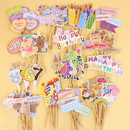 ins风韩式蛋糕装饰卡通插件网红儿童生日HBD蜡烛彩虹爱心小熊插牌