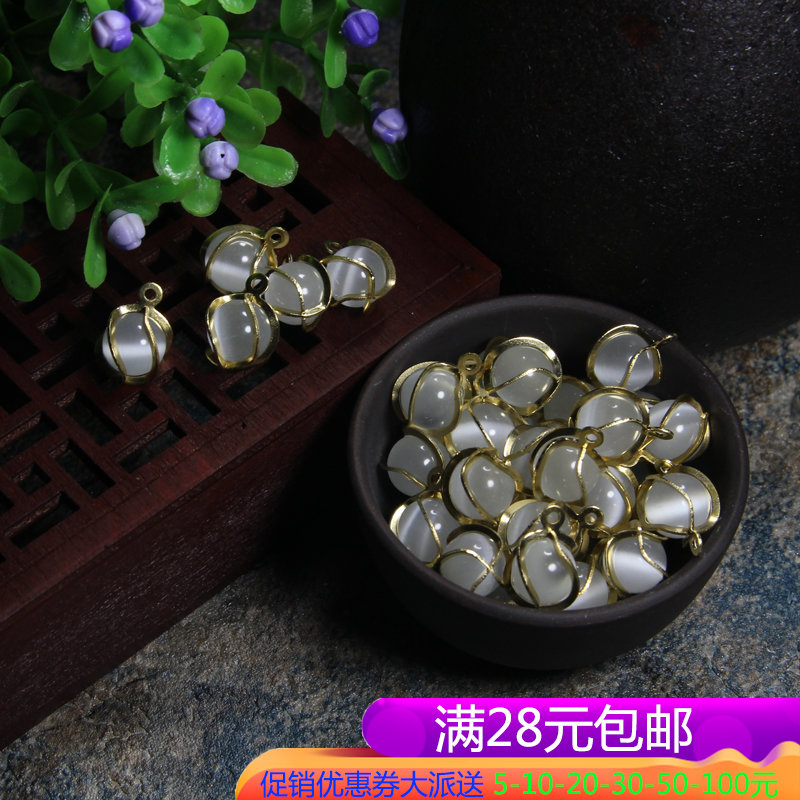 diy韩国黄铜挂件耳饰流苏猫眼石