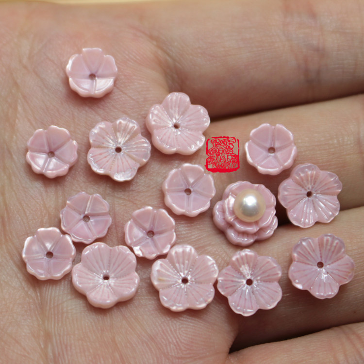 天然美洲贝6mm8mm10mm五辨紫粉贝壳花 diy饰品材料配件发饰头饰
