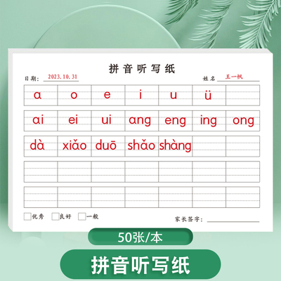 幼小衔接拼音听写纸幼儿儿童学前班一年级学拼音声母韵母前鼻音后鼻音字母表等拼音听写默写练习纸每日一练