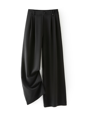 38姆米重磅桑蚕丝真丝直筒裤女妈妈装丝绸休闲裤黑色长裤2025夏季