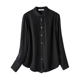 重磅双绉真丝衬衫女长袖2025秋OL通勤职业装娃娃领宽松桑蚕丝衬衣