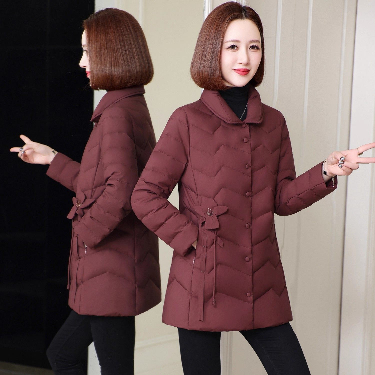 洋气国风轻薄羽绒服女中长款2025冬高端妈妈装小个子鹅绒保暖外套