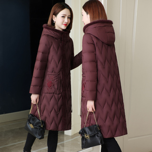 2025冬高端品牌妈妈装羽绒服女中长款连帽水貂毛领加厚鹅绒外套潮