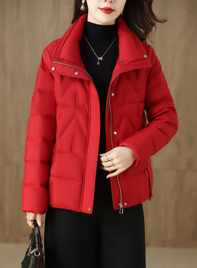 红色短款羽绒服女2025冬复古小个子妈妈装加厚白鸭绒显瘦保暖外套