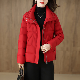 红色短款羽绒服女2025冬复古小个子妈妈装加厚白鸭绒显瘦保暖外套