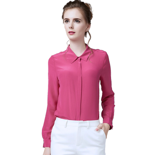 职业真丝衬衫女长袖2026春装中长款宽松桑蚕丝衬衣纯色打底上衣OL