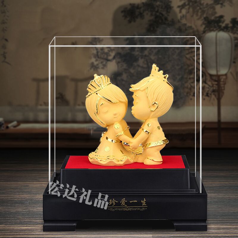 绒沙金百年好合创意喜庆结婚摆件送朋友新婚礼品婚庆婚房礼物礼品