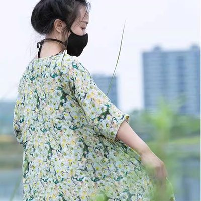 香裹裹朵朵纯天丝苎麻数码印花2022布料面料服装连衣裙长裙夏新款