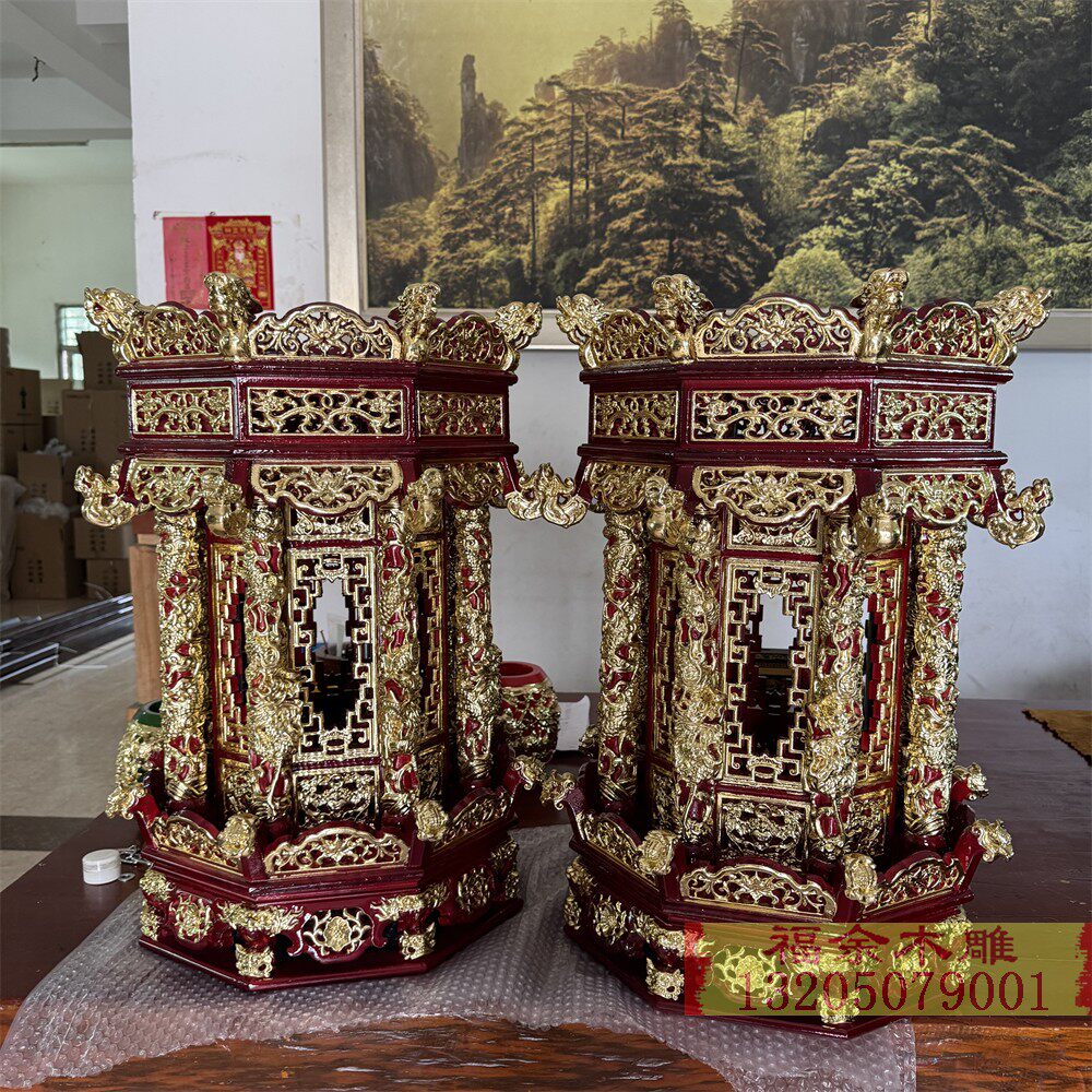 木雕天公灯龙柱吊灯仿古实木灯具中国风宫廷天灯古典灯笼福灯宫灯