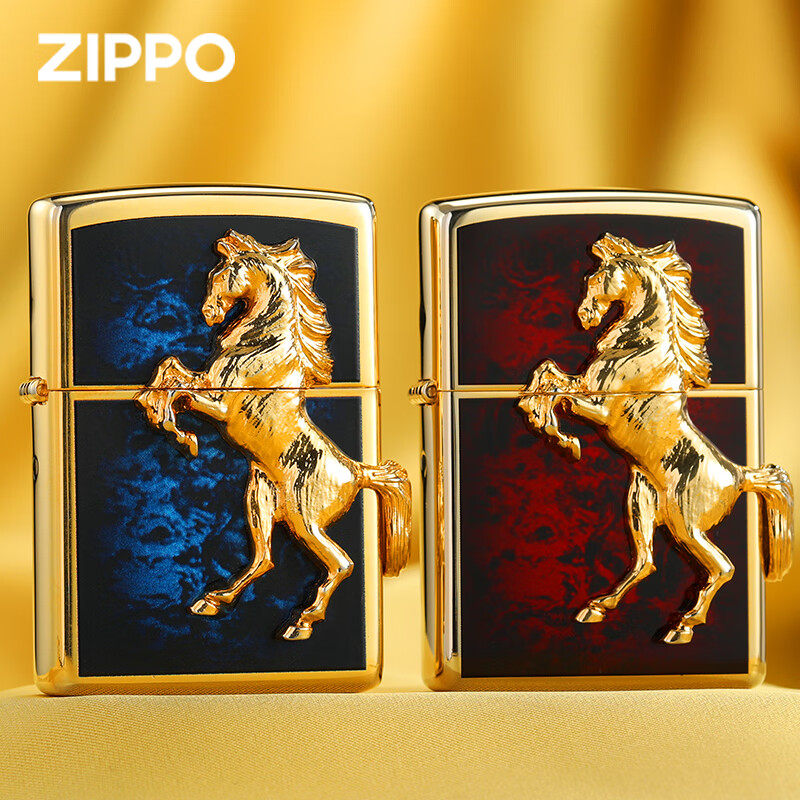 ZIPPO打火机正品镀金烈焰马年官方正版煤油防风送男士礼物高端zp - 实物图