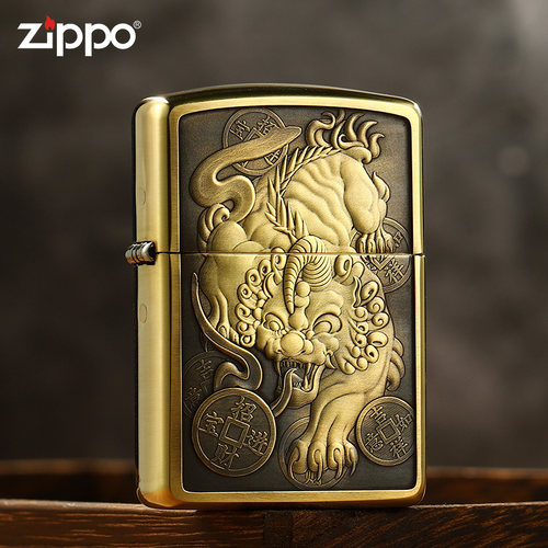zippo打火机铜盔甲浮雕貔貅