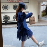 ()牛仔蓝假两件外套下摆拼接纱裙长外套2C373-2606-P155-K228，女装短外套，2C373