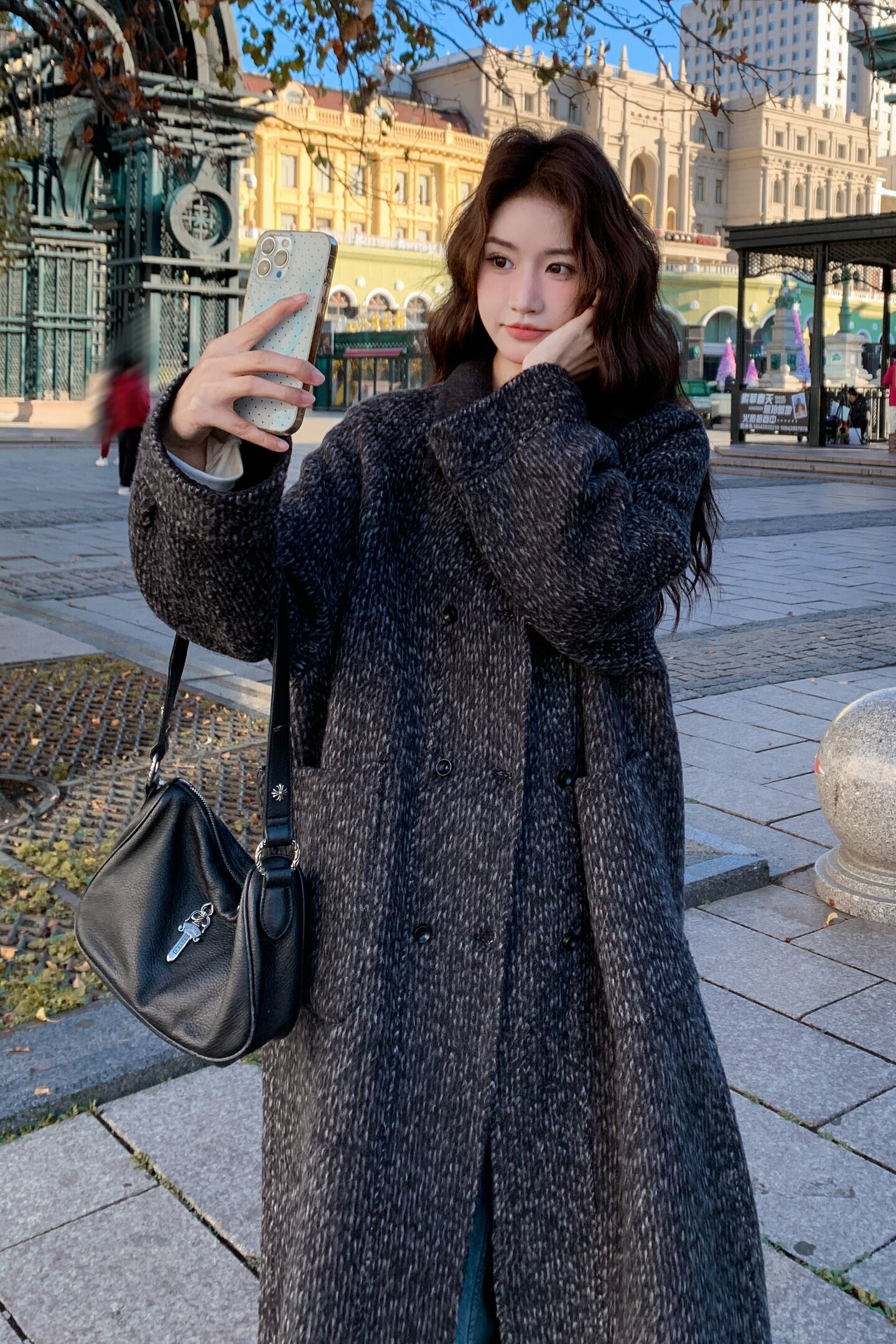 （）羊毛双面呢外套长款星空呢2C373-2616-P275-K388,女装毛呢外套,2C373