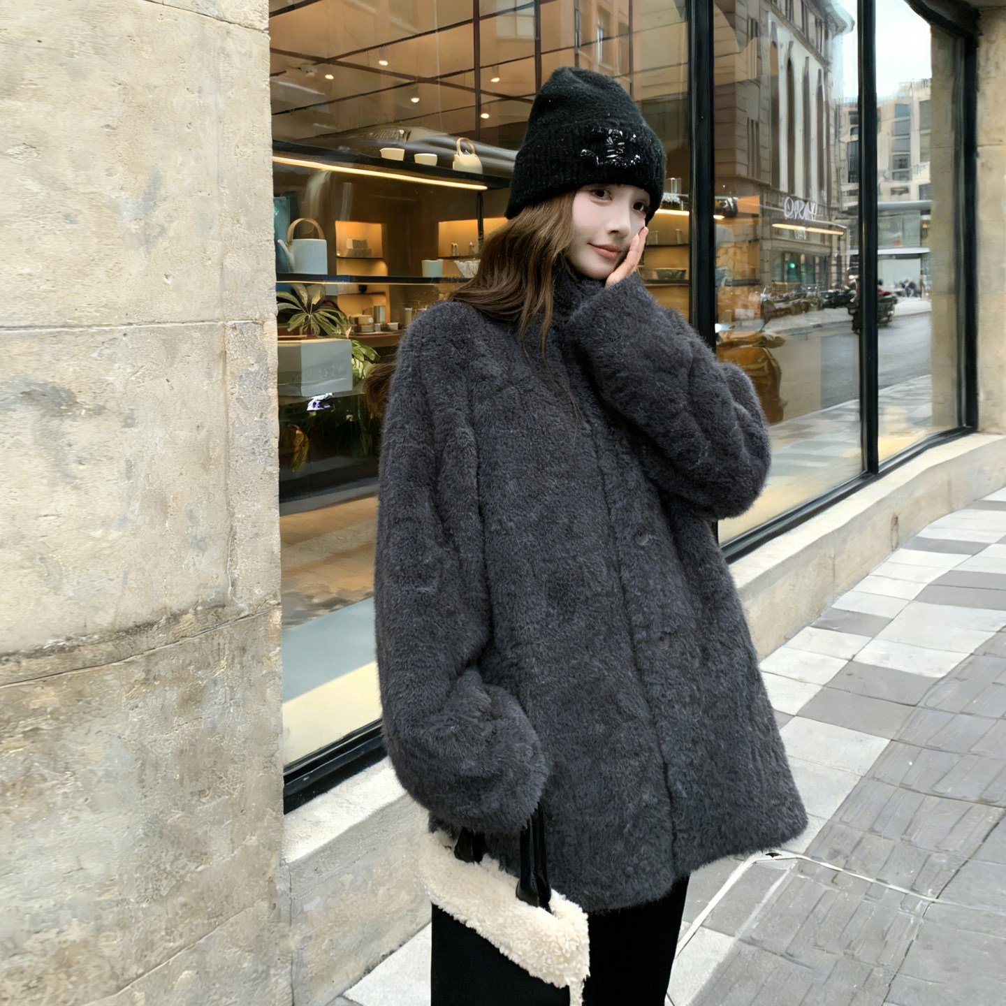 (主推)加厚环保水貂毛皮毛一体外套D2623-P195-K298,女装短外套,2C373