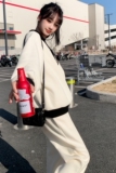 米色慵懒风休闲运动套装女春2025新款polo领针织上衣阔腿裤两件套，女装套装/套裙，2C373