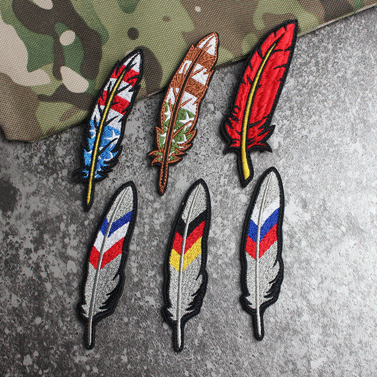 精美满绣羽毛刺绣魔术贴章 创章背包贴 旗帜元素臂章 帽贴 鞋贴