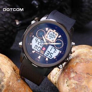 动特酷手表男表运动百搭多功能防水夜光双显日历硅胶带表考试用品