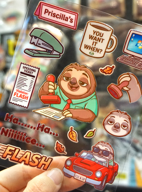 动画同人电影动物城车管所DMV树懒闪电UV转印贴防水防晒diy水晶标